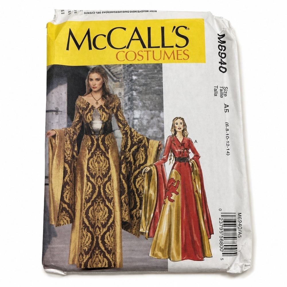 McCalls M 6940 Medieval Dress Gown Costume Sewing Pattern Sz A5 6-14 Renaissance